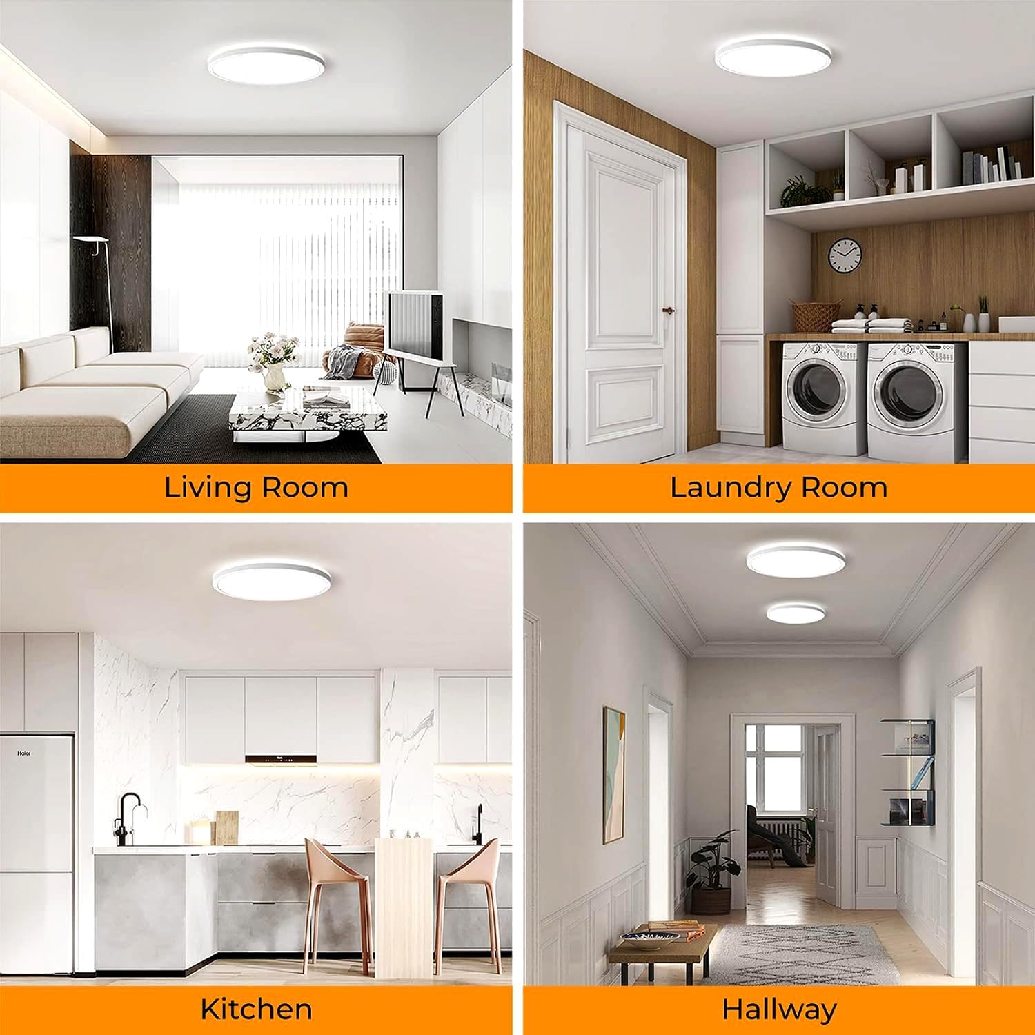 bestyks - Plafon LED Techo 18W, Lámpara Techo para Baño IP54, 3.000 lúmenes, Color Luz Fría (4000K) para Baño, Cocina, Balcón