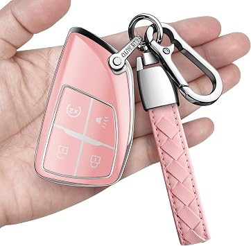 for Chevy Key Fob Cover with Keychain Soft Case Compatible with 2021-2026 Silverado Colorado Equinox Blazer Traverse Tahoe Trax GMC Sierra Canyon Terrain Acadia Yukon 3/4-Button Chalk Pink