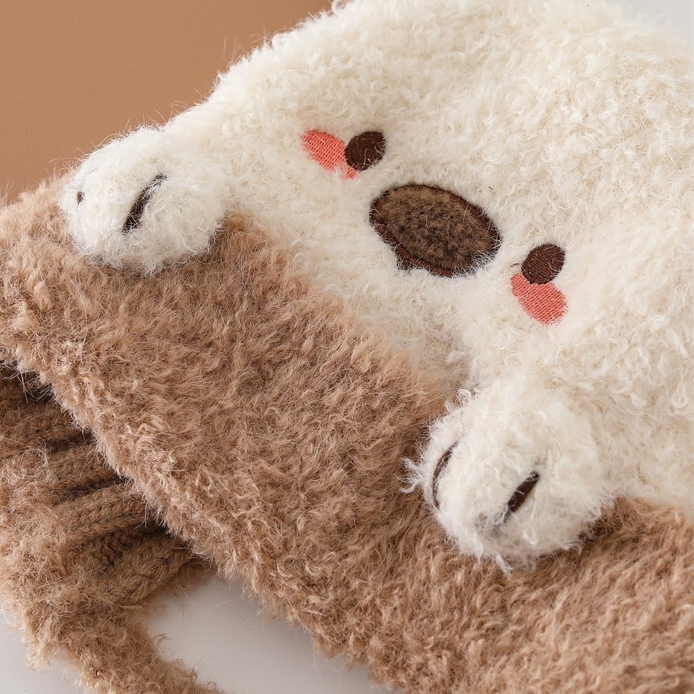 Girls Cartoon Knit Hat Winter Animals Character Hats Boys Fuzzy Ski Beanies Ear Flap Cap with Pom 2-12 Years - Image 8