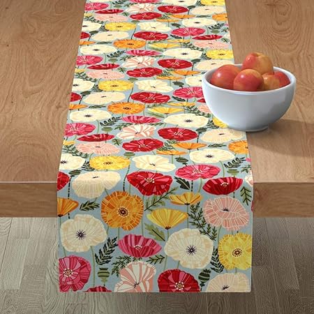 Bilberry Furnishing by Preeti Grover Cotton Blend Decorative Handmade Floral Print 200 TC Queen Size Table Runner - Multicolor, 13 X 60 Inches
