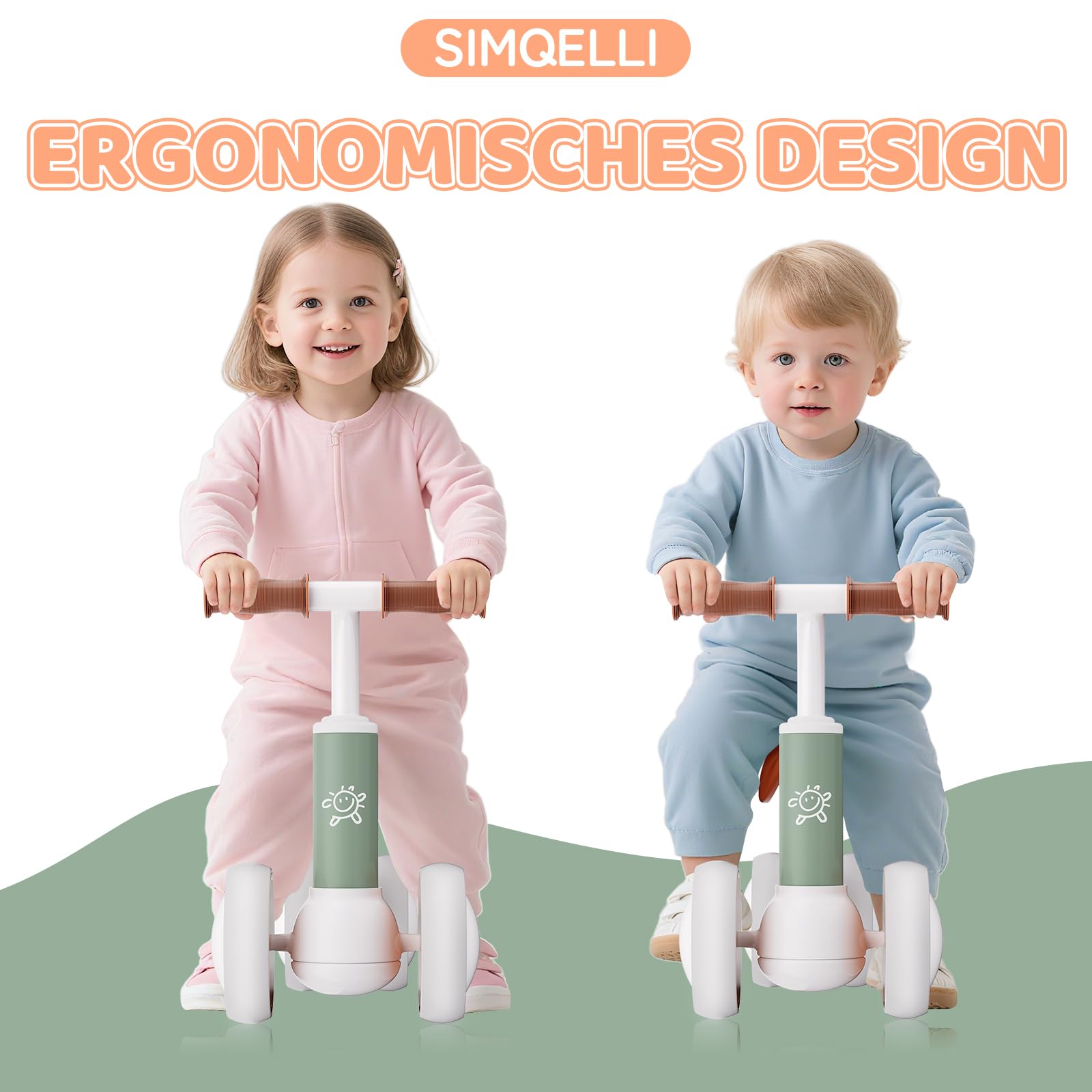 Kinder Laufrad ab 1 Jahr, Spielzeug für 10-24 Monate Baby Lauflernrad Fahrrad ohne Pedal mit 4 Rädern Laufräder für Jungen und Mädchen, Kleinkinder Erste Geburtstag Geschenk, Grün