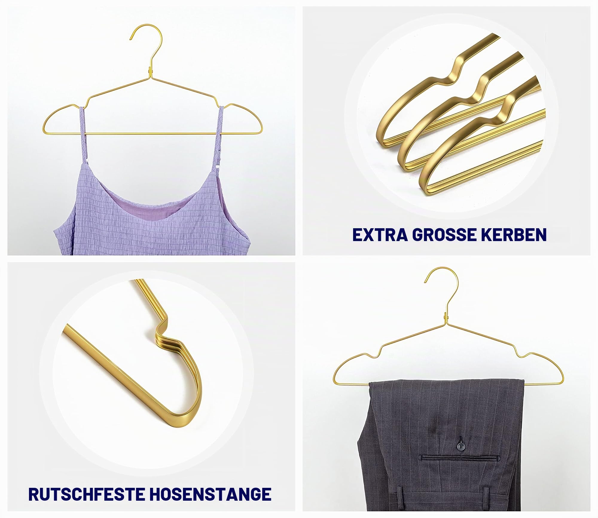 Amber Home Hochwertige mattgoldene Aluminium-Kleiderbügel, 20 Stück, 41,9 cm, extra glatt und langlebig, Metall-Hemd-Kleiderbügel, leichtes und stabiles Metallgestell für Jacken, Hosen, Slack