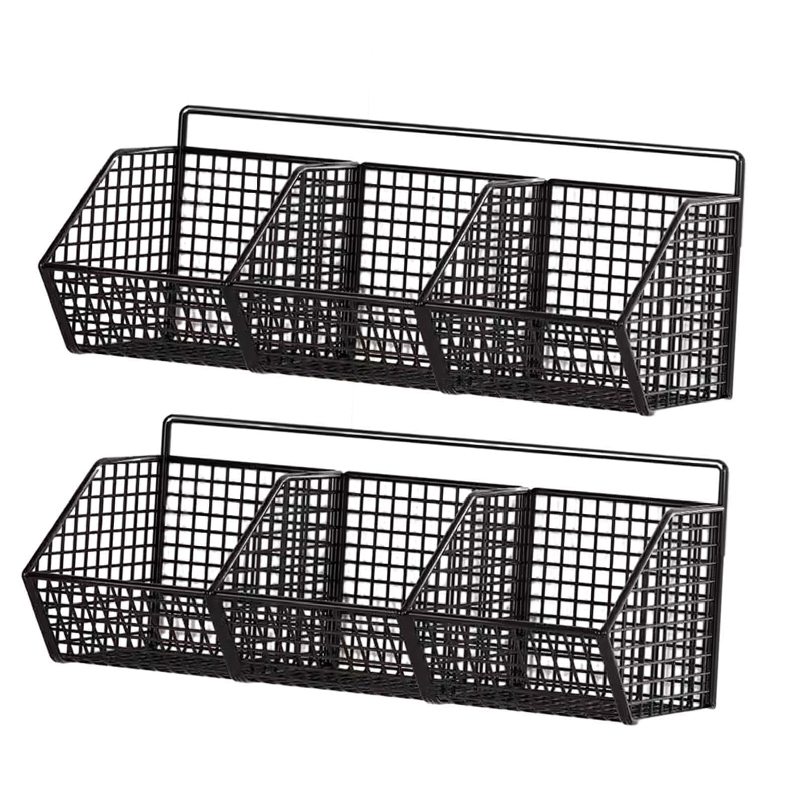 PIXZCSA Sturdy Spice Rack Storage System Wall Mounted For Kitchen Easy To Install Organization Metal Wire Black Fruit Basket For Kitchen Storage Rack