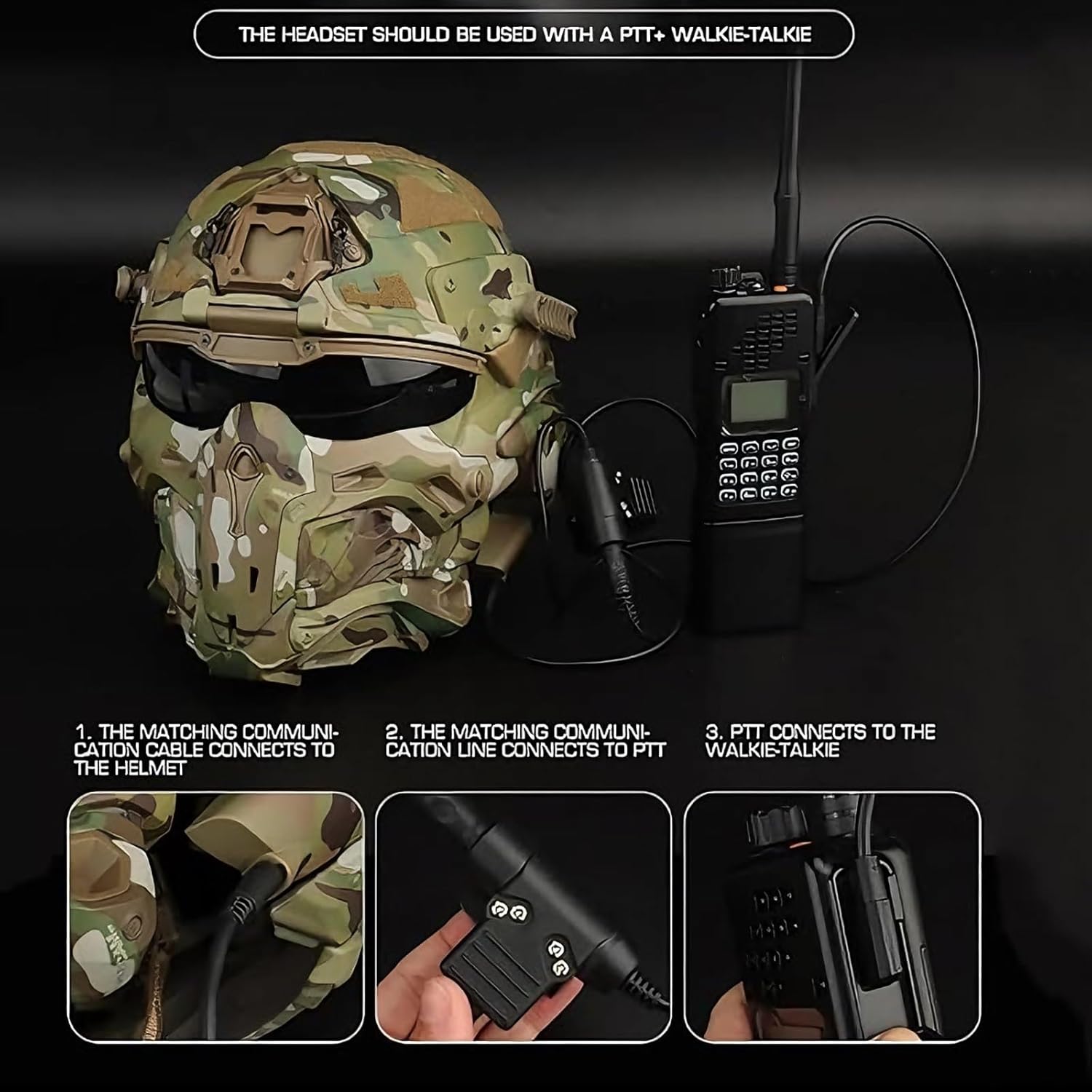 Tactical Airsoft Helmet Set,Fast Helmet Built-in HD Headset with Full Face Mask Goggles and Anti-Fog Fan, for Outdoor Game CS Airsoft Training