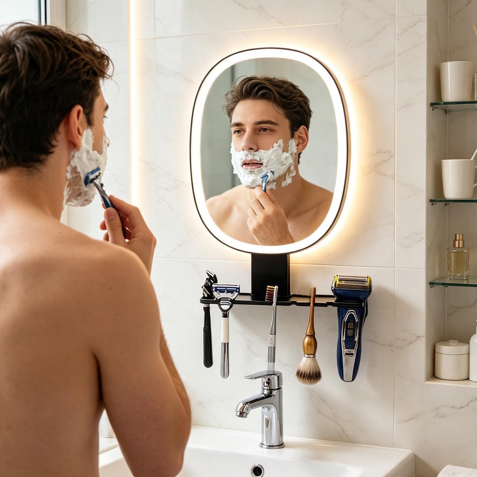 Miroir de douche anti-buée avec contrôle tactile rechargeable pour salle de bain | Miroir de rasage incassable pour homme, femme, papa, petit ami, maison, appartement, dortoir, camping-car, maquillage