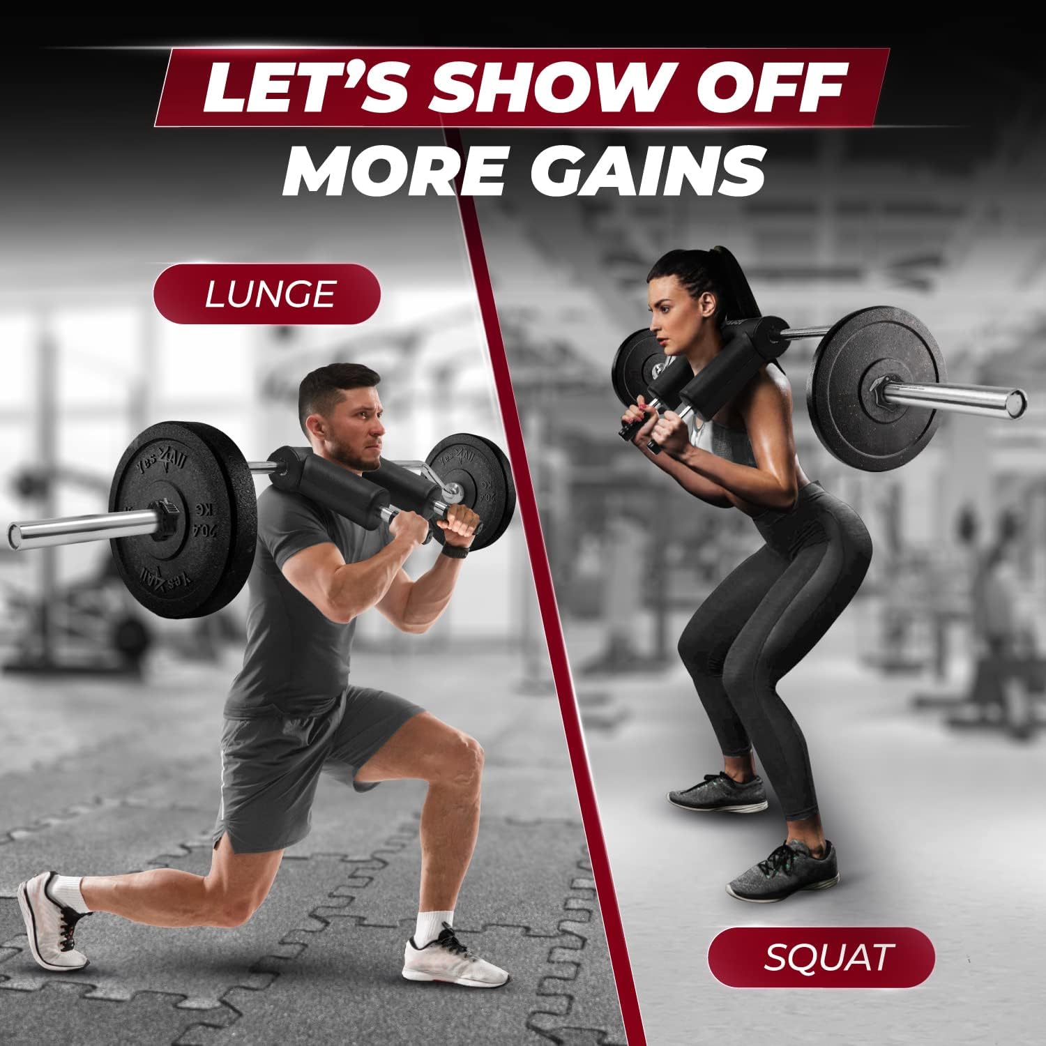 Yes4All Anti-Slip Squat Bar Attachment 1000LB Capacity/Fitness Squat Olympic Bar, Comfortable Neck Pad and Shoulder Pads, Extra Handle for Free Weights Strength Training & Bodybuilding