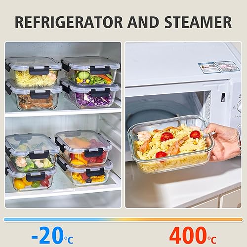 Miniatura 6 de Liuruiyu Paquete de 8 recipientes de vidrio de almacenamiento de alimentos de 36 onzas con tapas, recipientes de preparación de comidas, cajas Bento
