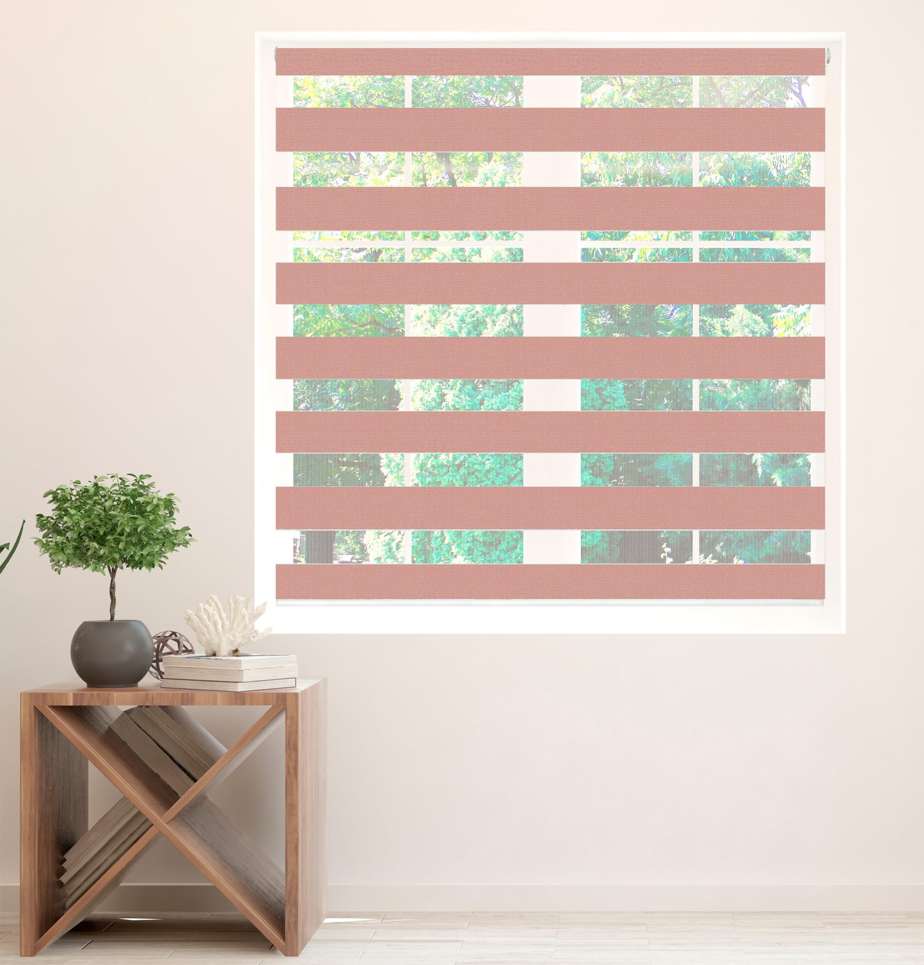 Zebra Blind Day and Night Roller Blind Aluminium Frame Dual Layer Fabric Modern Window Blind Easy to Install Easy Clean Privacy Living Room Kitchen Bedroom Bathroom 155 cm Drop (Pink