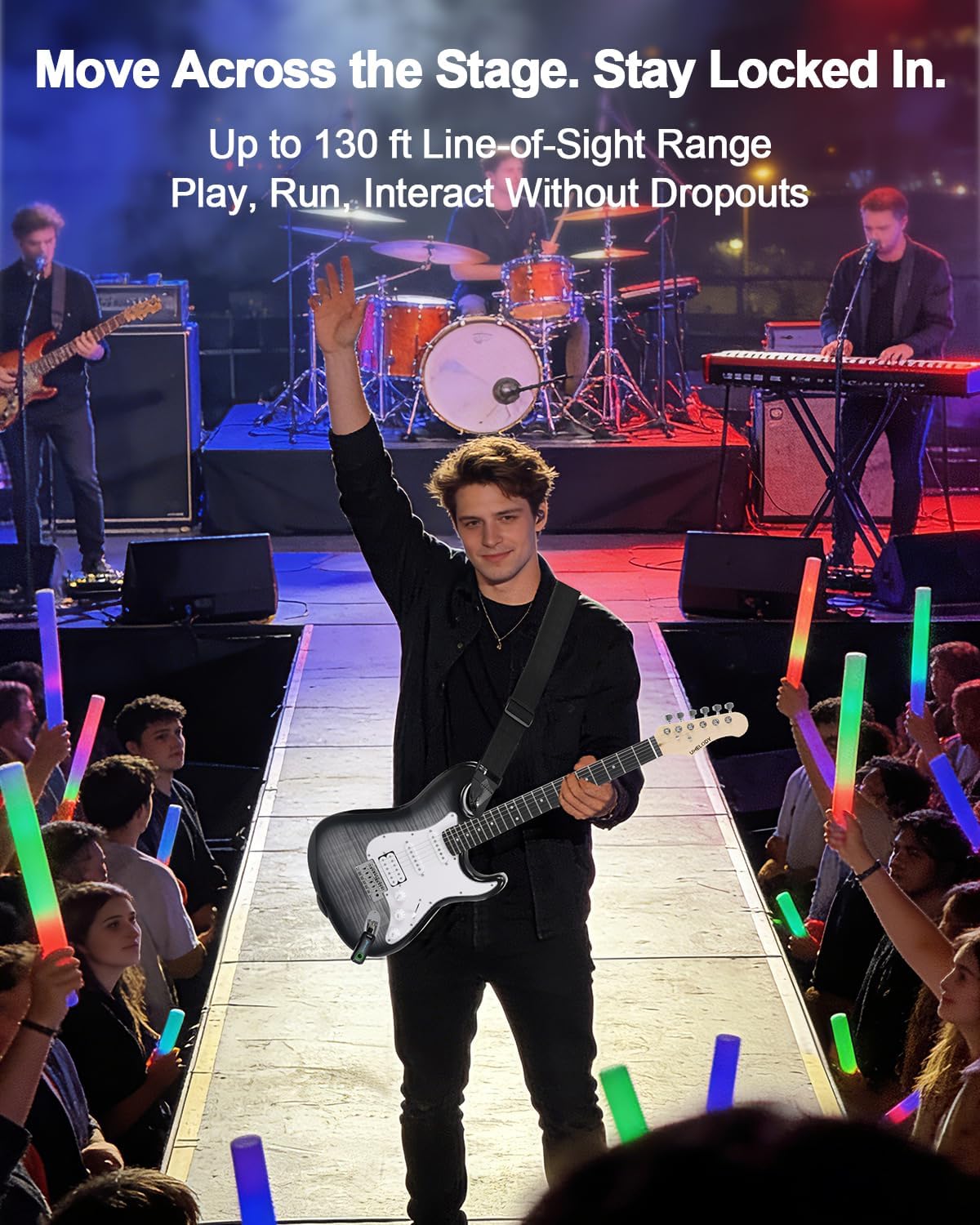 Wireless Guitar System with Charging Case, 2.4GHz Low Latency Digital Signal Transmitter Receiver Set for Electric Guitar & Bass, Plug and Play, Up to 130ft Range, Rotatable Jack, WS-MINI2