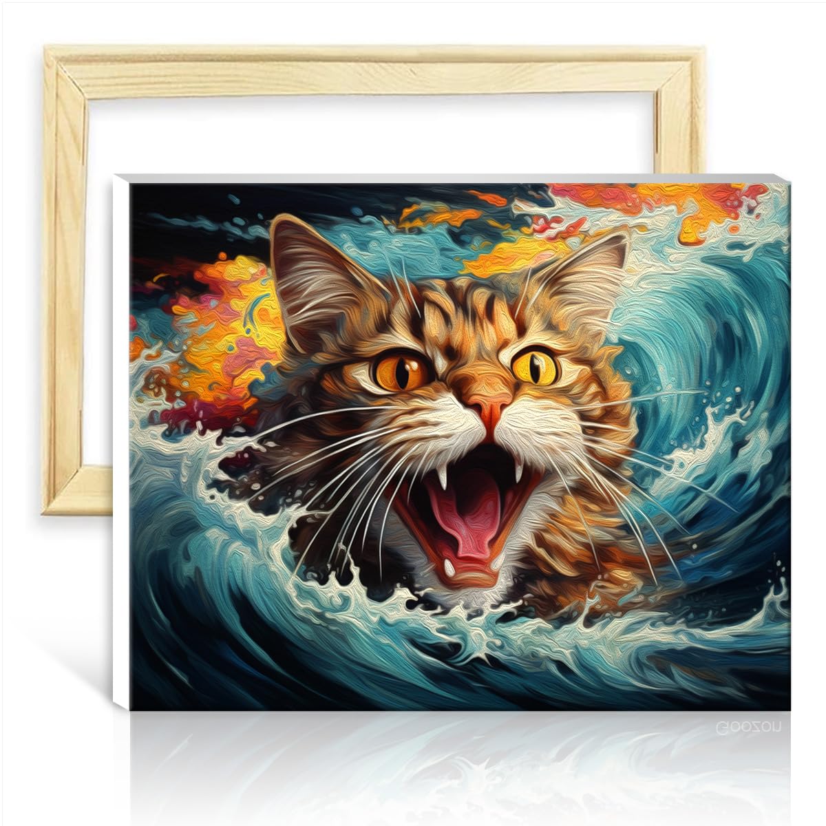 TANGFEIY Paintting cat in Waves Canvas DIY Digital Oil Painting Adults Beginner with Brushes and Acrylic Pigment on Home Decor Painting Gift DIY Frame(40x50cm) โ image 1