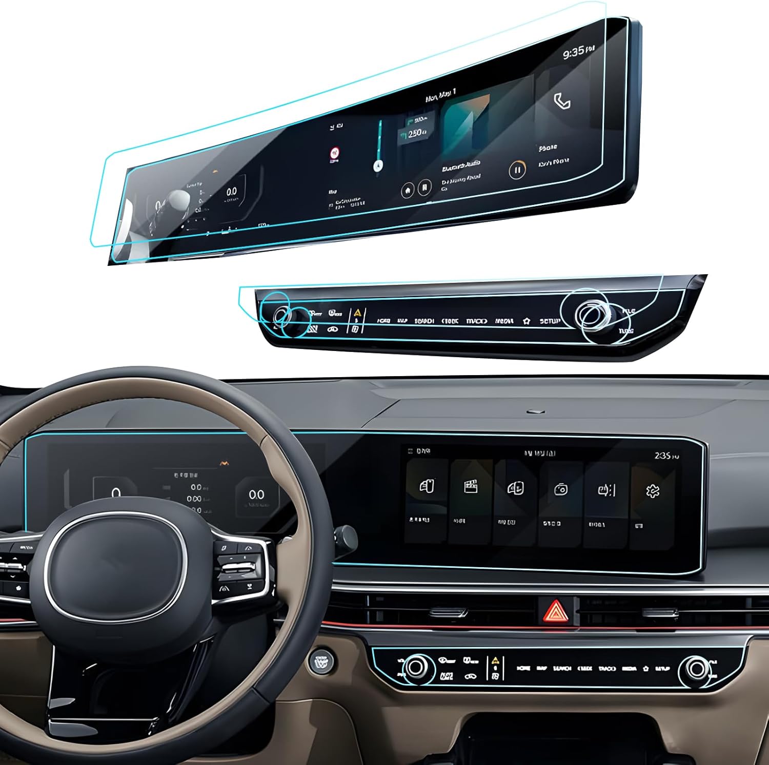 4PCS Screen Protector for Kia Sorento 2024 2025 LX/S/EX/X-Line/SX/Prestige/X-Pro SX Prestige Accessories Dual Panoramic Displays&Air Conditioner Nano Screen Protector 12.3'' 4pcs for 2024-2025 Kia Sorento 12.3''