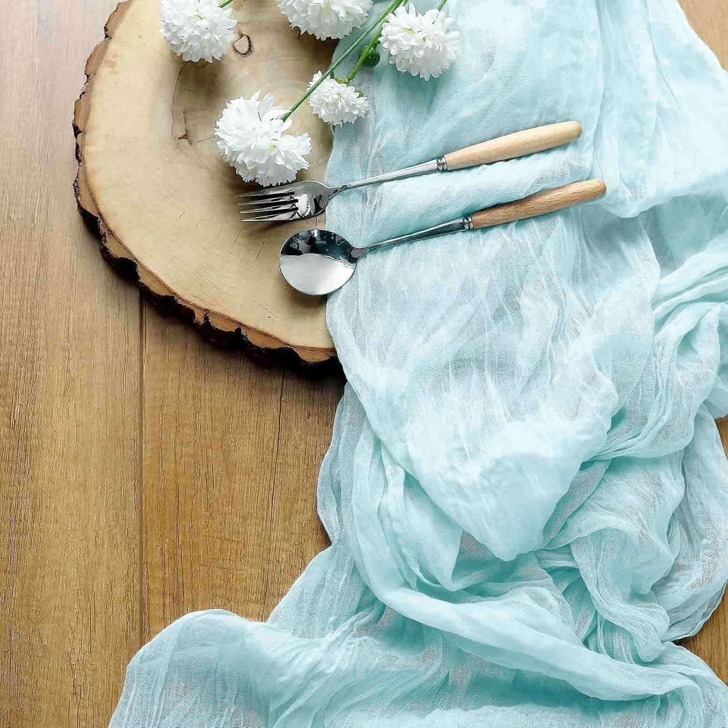 Efavormart 10ft Baby Blue Cheesecloth Table Runner - 120" Serene Gauze Fabric for Coastal Weddings, Nautical Parties and Baby Shower Decor