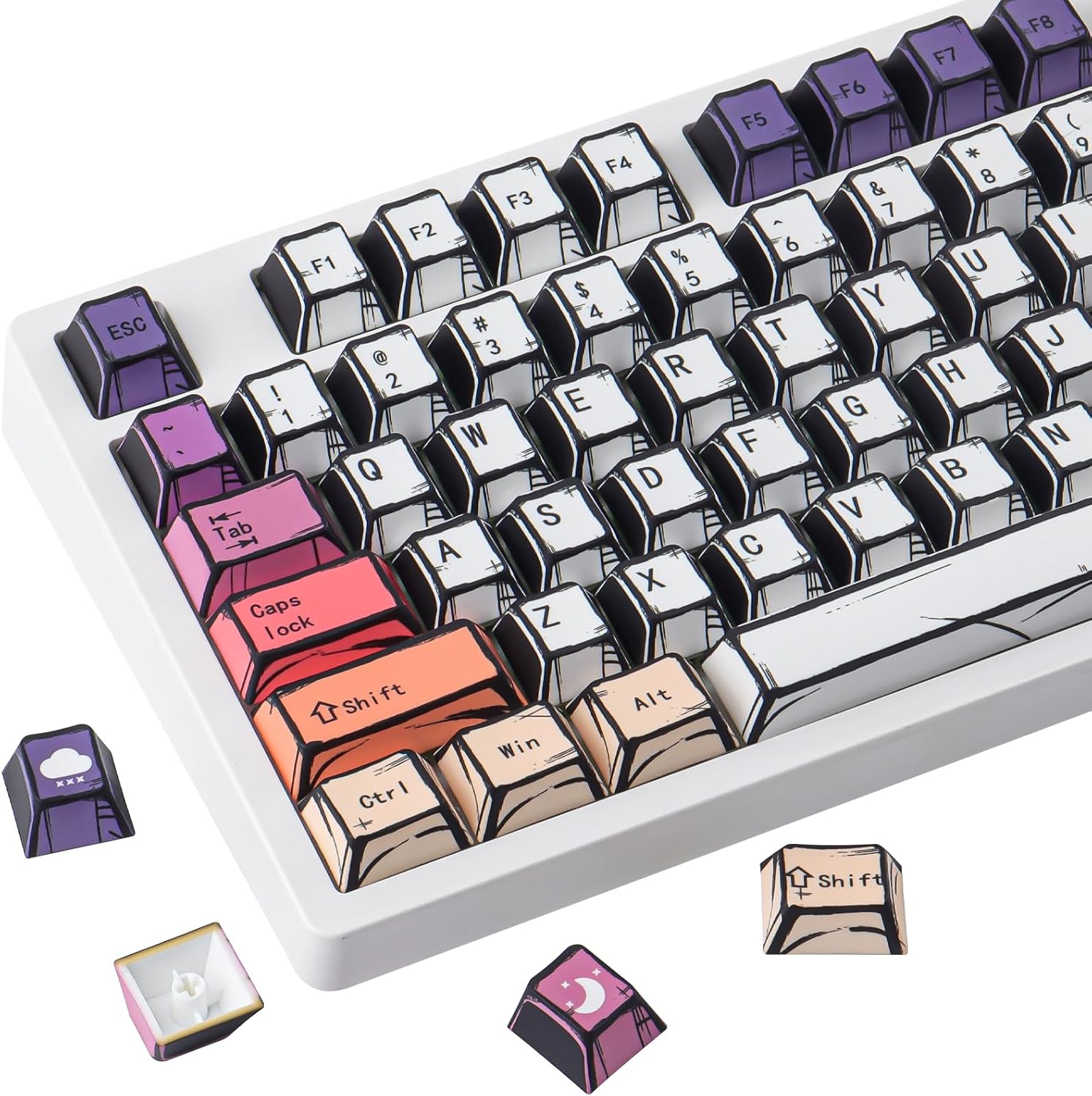 JOMKIZ 129-Key Cherry Profile Keycaps Set PBT Material Dye Sublimated Custom Keycaps for Mechanical Gaming Keyboards (61/68/75/84/87/96/98/100/104/108 Layouts)
