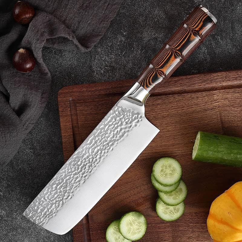 Meat Cleaver Knife, 7 Inch Nakiri Knife 5Cr15MoV Steel Handmade Forged Kitchen Knives Anti-Sticking Japanese Style Slicing Cleaver Knife