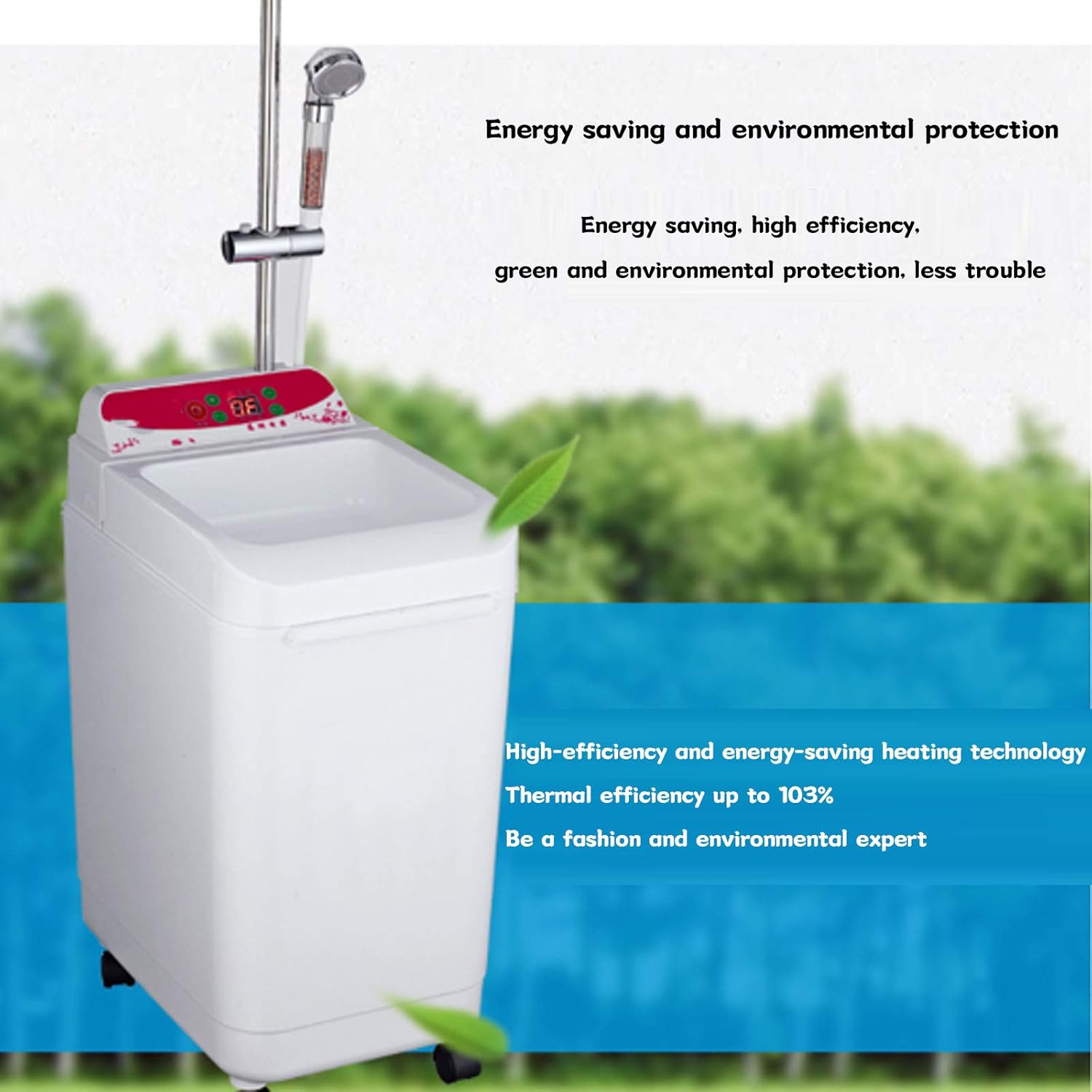 Camping Shower Stainless Steel Shower Machine Shower Filter Design 100L Large capacity/2000w/50℃ Stainless Steel Liner for Home and Outdoor (100 Power) ()
