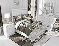 Vista 6 de Funda de edredón Happy Camping, juego de ropa de cama con temática de cámper para niños, funda de edredón de estilo rústico para decoración