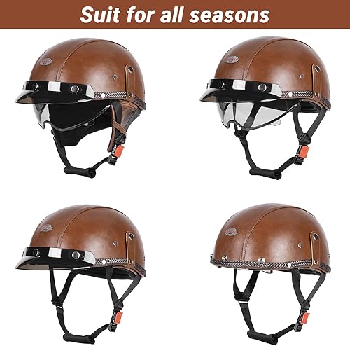 Miniatura 6 de Medio casco de motocicleta para hombres y mujeres adultos, casco de motocicleta de cara abierta con visera retráctil para el sol, certificado DOT