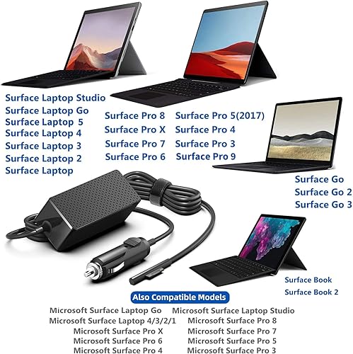 Miniatura 2 de KFD Cargador de coche de 102 W Surface 12V-24V Adaptador DC para Microsoft Surface Book 3 2 1 Surface Go 1 2 3 4 Surface Laptop 7 6 5 4 3 2 1 Go