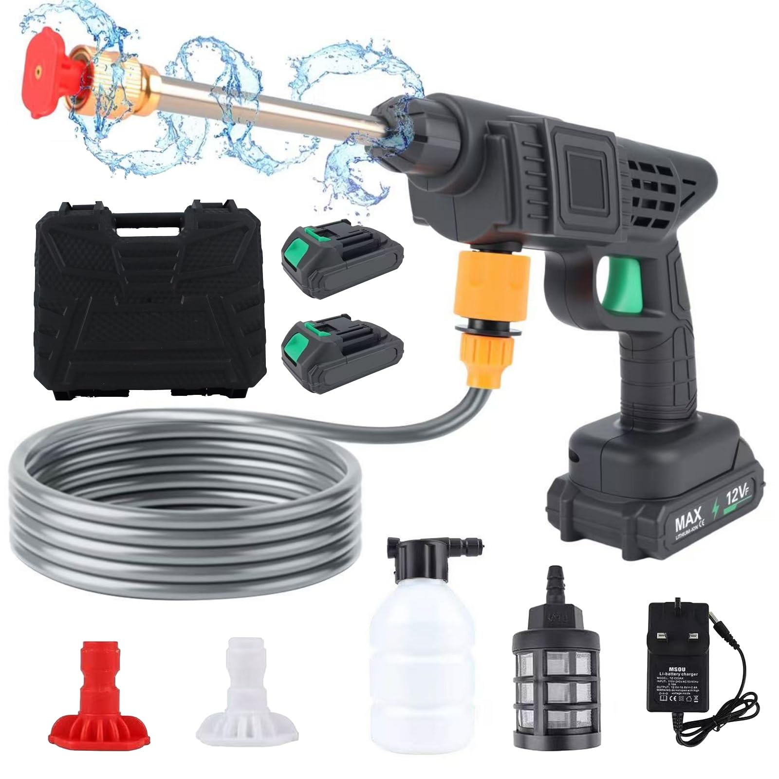 Goldmeet Cordless Pressure Washer, Portable Wash Jet Tools Set with 5M Pipe, 2 Batteries, Form Pot, Nozzles, for Car/Garden Cleaning, Dog Washing