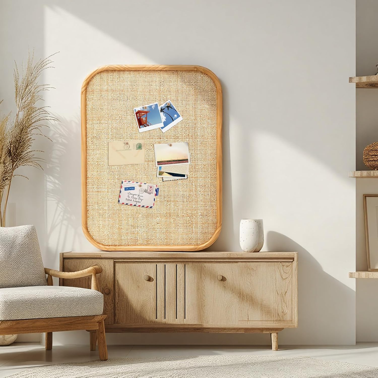 Wonderjune Vintage Framed PinBoard Linen Display Bulletin Board Large Cork Fabric Picture Photo Memo Pinboard Fancy Ornate Decorative Vision Board for Wall(Rectangle,20'' X 26'',Natural)