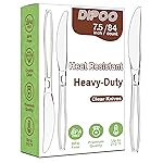 Dipoo 7.5 Clear Plastic Knives Heavy Duty Upgraded Heat Resistant & BPA Free, Solid and Durable Plastic Cutlery, Premium Disposable Knives, for Party Supply(84 Count)
