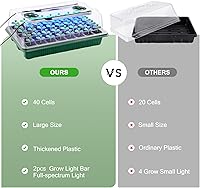 Vista 6 de Paquete de 2 bandejas de inicio con luz de crecimiento, kits de iniciación de semillas de 80 células con cúpula de humedad y base de germinación