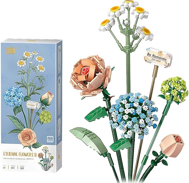 Offfay Flower Bouquet Building Blocks, Artificial Flowers Set for Adults, Botanical Collection Decorative Home Accessories Box for Kids Birthday Gift Not Compatible with Lego (680 Pieces)
