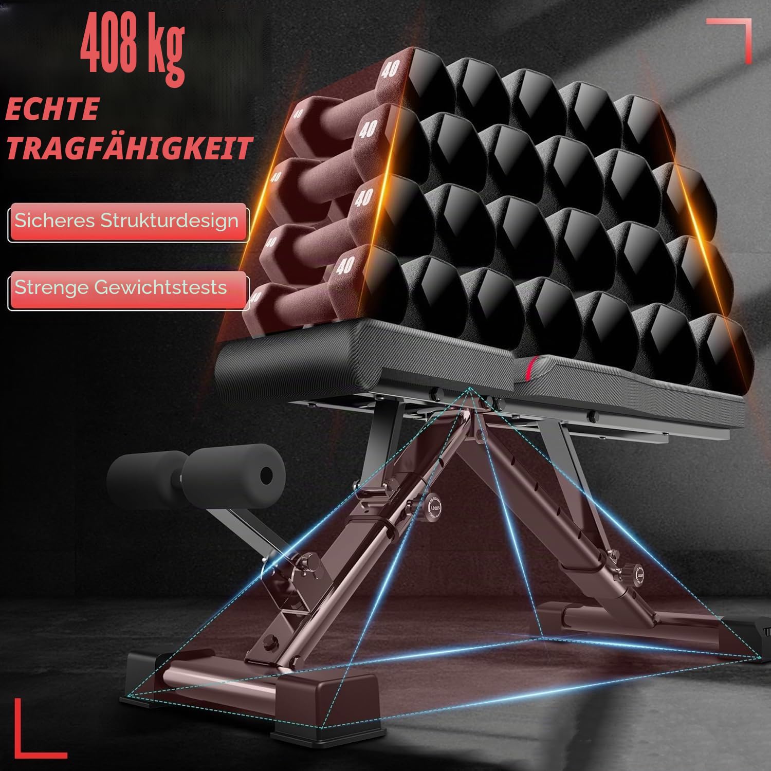 Himimi Hantelbank klappbar, belastbar bis 408 kg, 14-fach verstellbar, 47 cm Sitzhöhe, Multifunktions-Trainingsbank für Ganzkörper-Workout, Schrägbank für zu Hause oder im Fitnessstudio