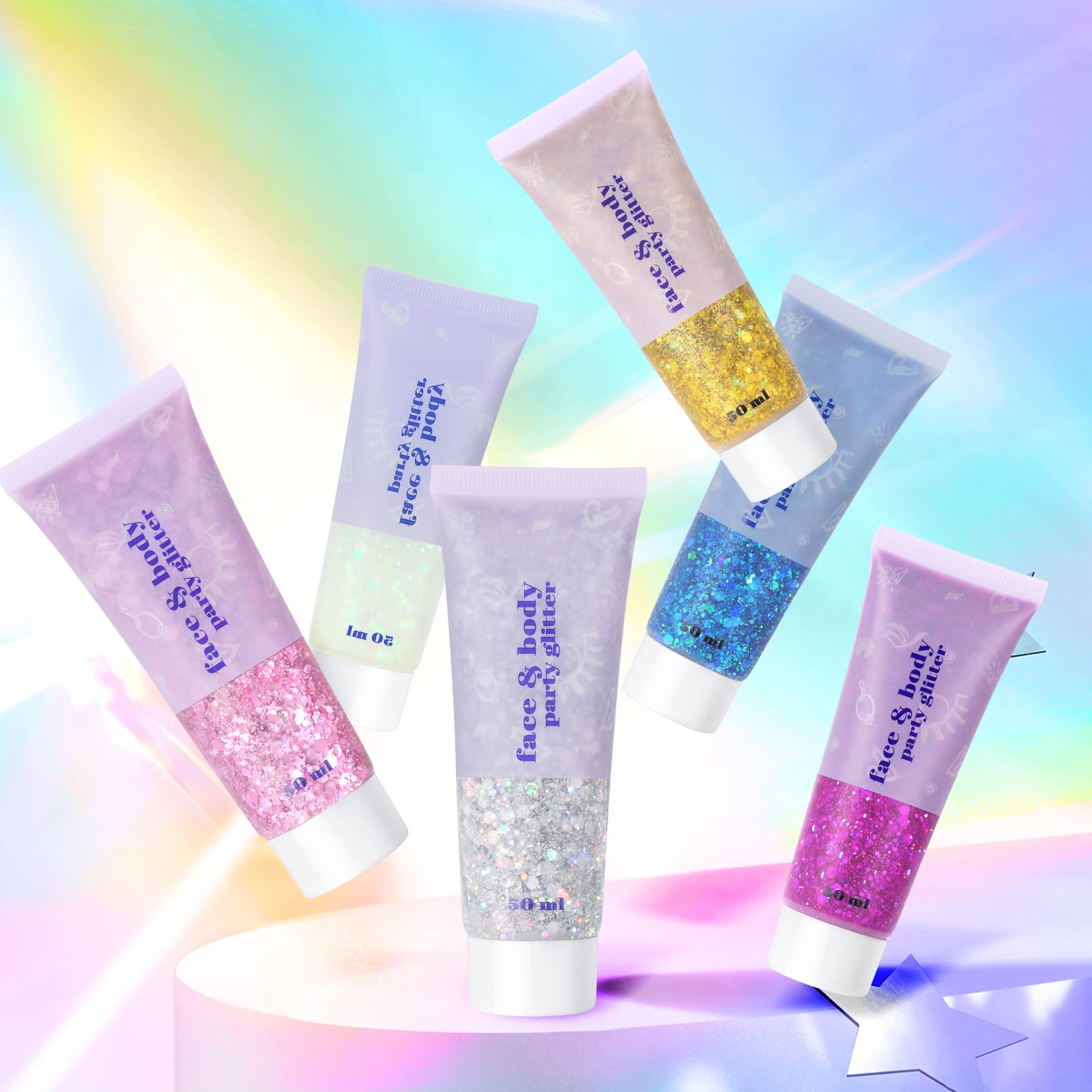 URAQT Żel brokatowy do ciała, Chunky Glitter Gel, Chunky Body Lotion brokatowy płynny cień do powiek, cekiny syrenki, błyszczące cekiny do twarzy, włosów, ust, paznokci, makijażu, kosmetyków