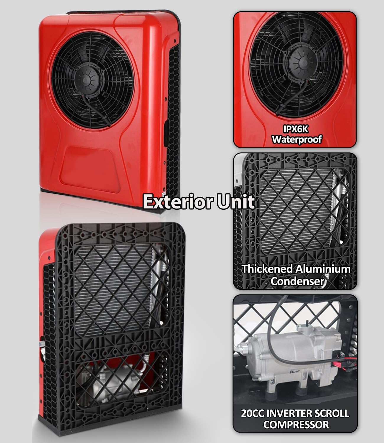 12V Air Conditioner 9000BTU, Mini Split 12 Volt Air Conditioner, Semi Truck 12 Volt DC AC, Rapid Cooling for Big Rig Sleeper, Semi Trucks, Pickup, Trucks, Car, RV, Vans, Buses Red