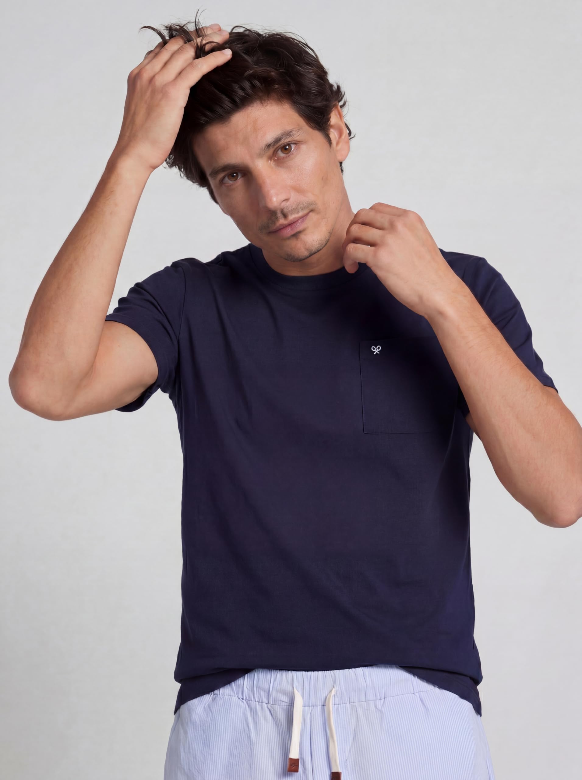 SILBON Pijama Corto Bolsillo Rayas Azul Marino