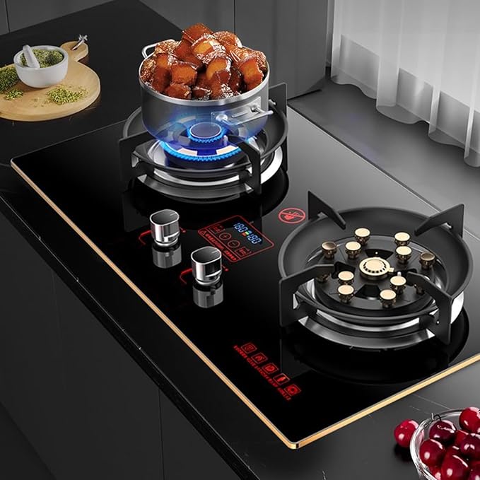 Estufa de Gas 2 Puestos 7.6KW Vidrio Templado Encendido Pie Dual Uso miniatura 2