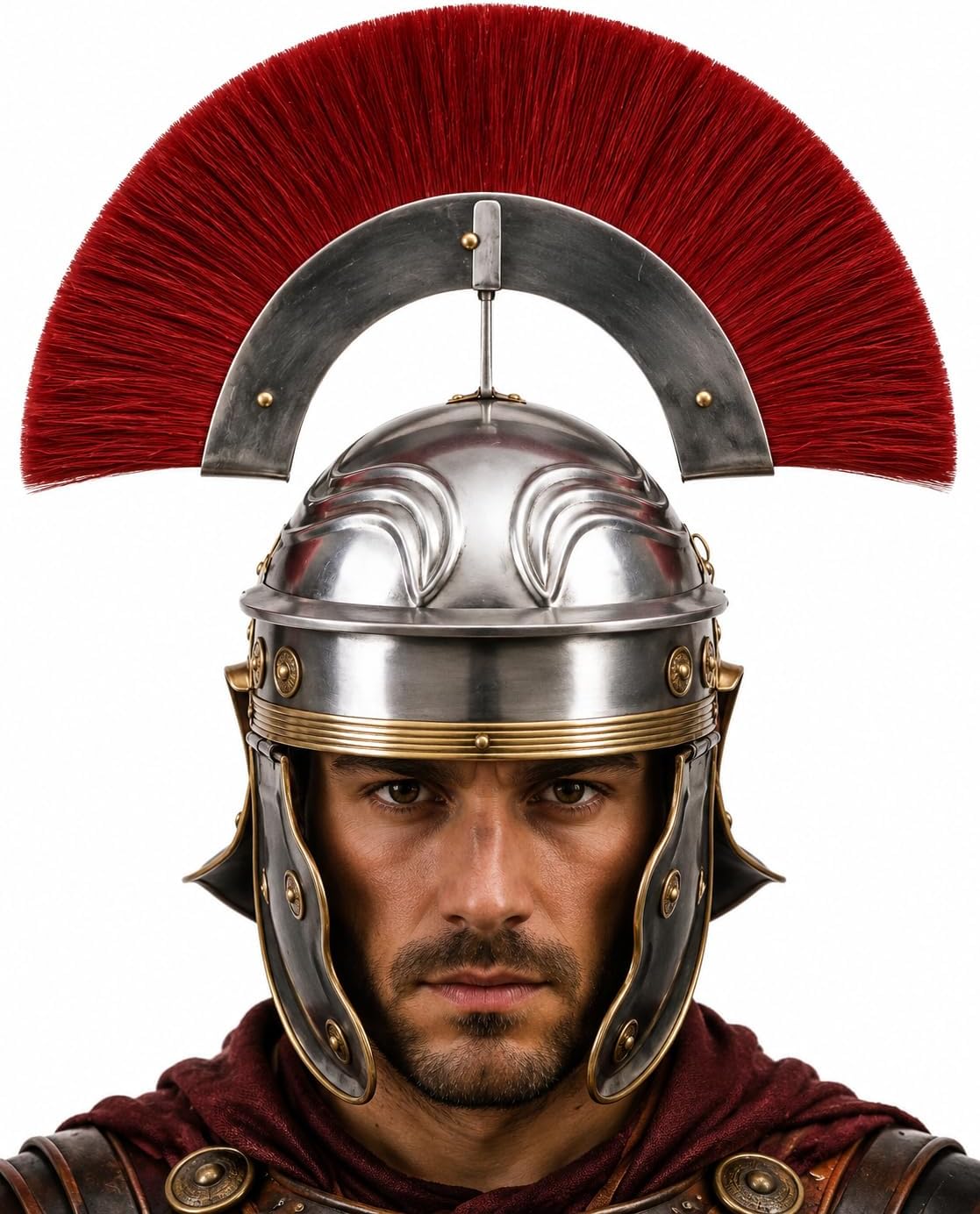 Roman Centurion Imperial Gallic Helmet with Red Plume Crest, Silver and Gold Finish, Historical Replica