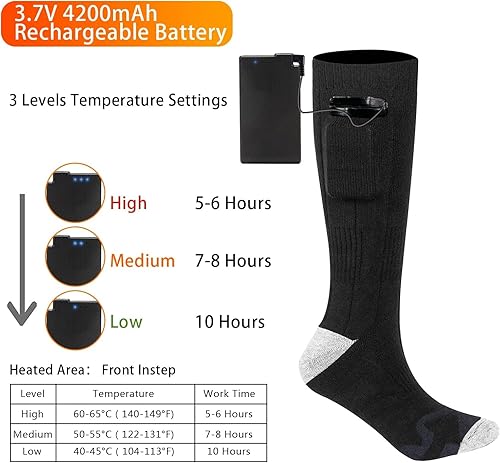 Miniatura 5 de Calcetines eléctricos calefactables  Calcetines eléctricos recargables de 3.7 V 4200 mAh alimentados por pilas, calcetines cómodos para hombres y