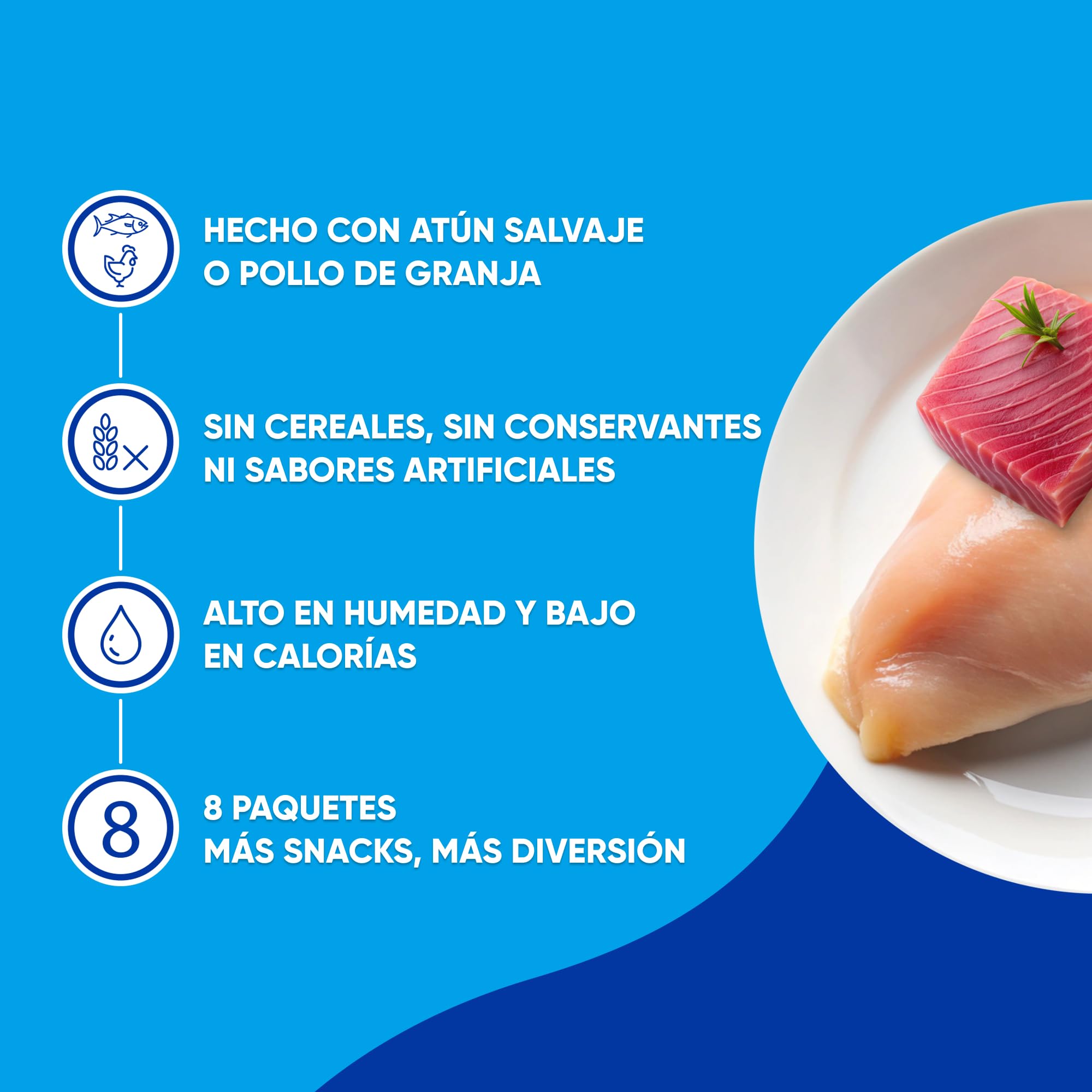INABA Churu Fun Bites Snack para Gatos, bocados de Pollo con corazón de atún – 8 Paquetes de 12 g – Suave y cremoso – Comida para Gatos sin conservantes ni colorantes Artificiales, sin Granos