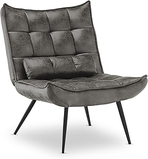 MCombo moderner Sessel Relaxsessel für Wohnzimmer, mit Taillenkissen, Retro Vintage Lesesessel Loungesessel Stuhl Polstersessel, 4779-1 (Dunkelgrau-Mikrofaser)