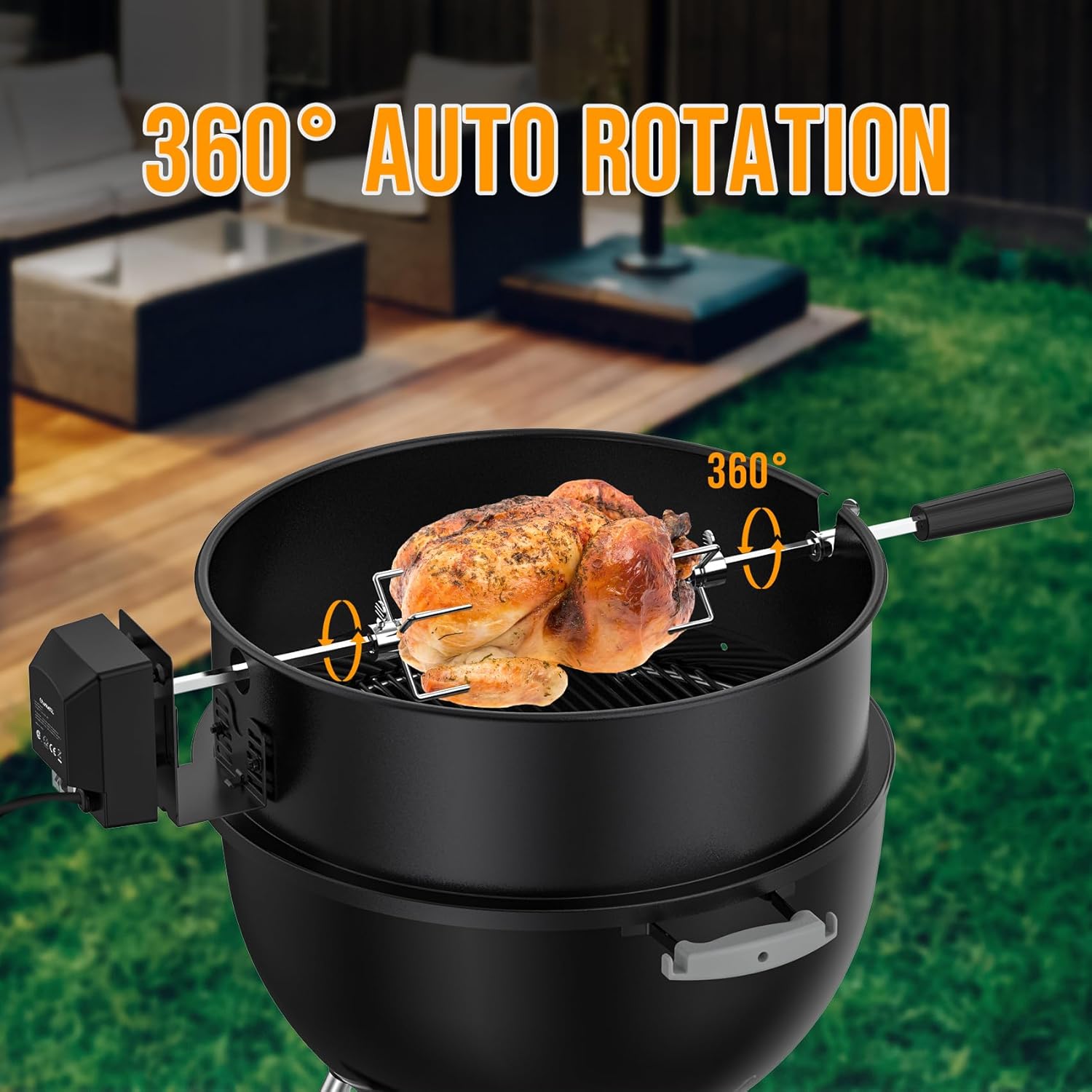 Skyflame Charkettle Rotisserie Ring Kit Compatiable with Weber 18" Charcoal Kettle Grills and Other Similar Kettle Grills, Black Coated Steel BBQ Grill Rotisserie Kit