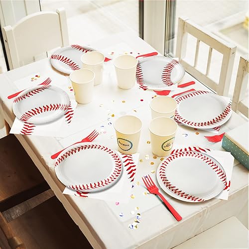 Miniatura 6 de 200 platos de fiesta de béisbol, servilletas, suministros de béisbol, decoraciones de cumpleaños, vajilla de papel desechable, juego de vajilla de