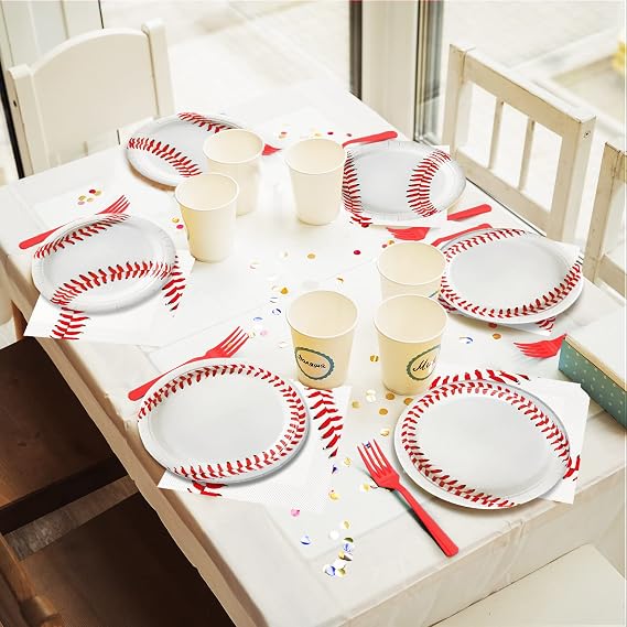 Qyeahkj 200 Pcs Baseball Party Plates Napkins Supplies