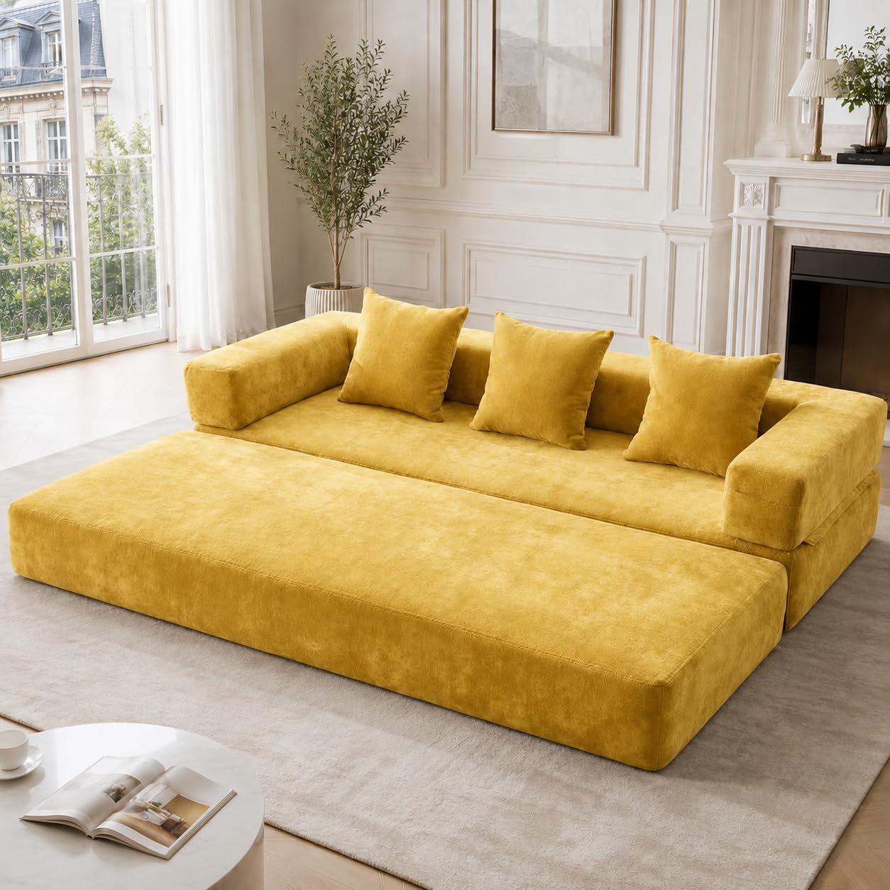 Canapé Modulaire en Chenille,Combinable Librement,Poches Latérales,Dessous Antidérapant,Canapé Multifonction pour Salon et Chambre d’Enfant