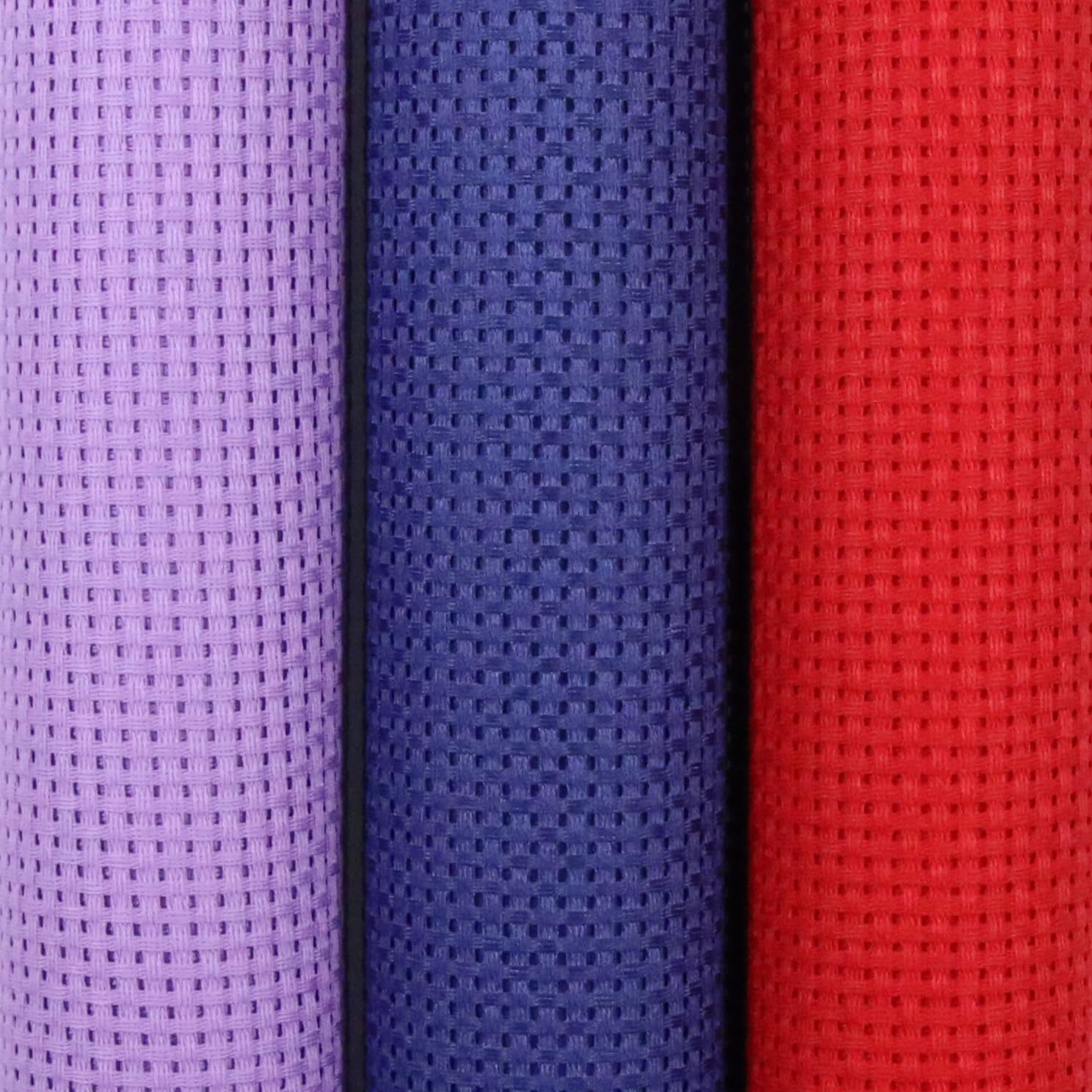 KCS 3 pc of 15" x 18"(38cmx45cm) 11 Count Cross Stitch Cotton Aida Cloth Needlework Rolled Fabric Box,11CT,Lavender+Royal Blue+Red