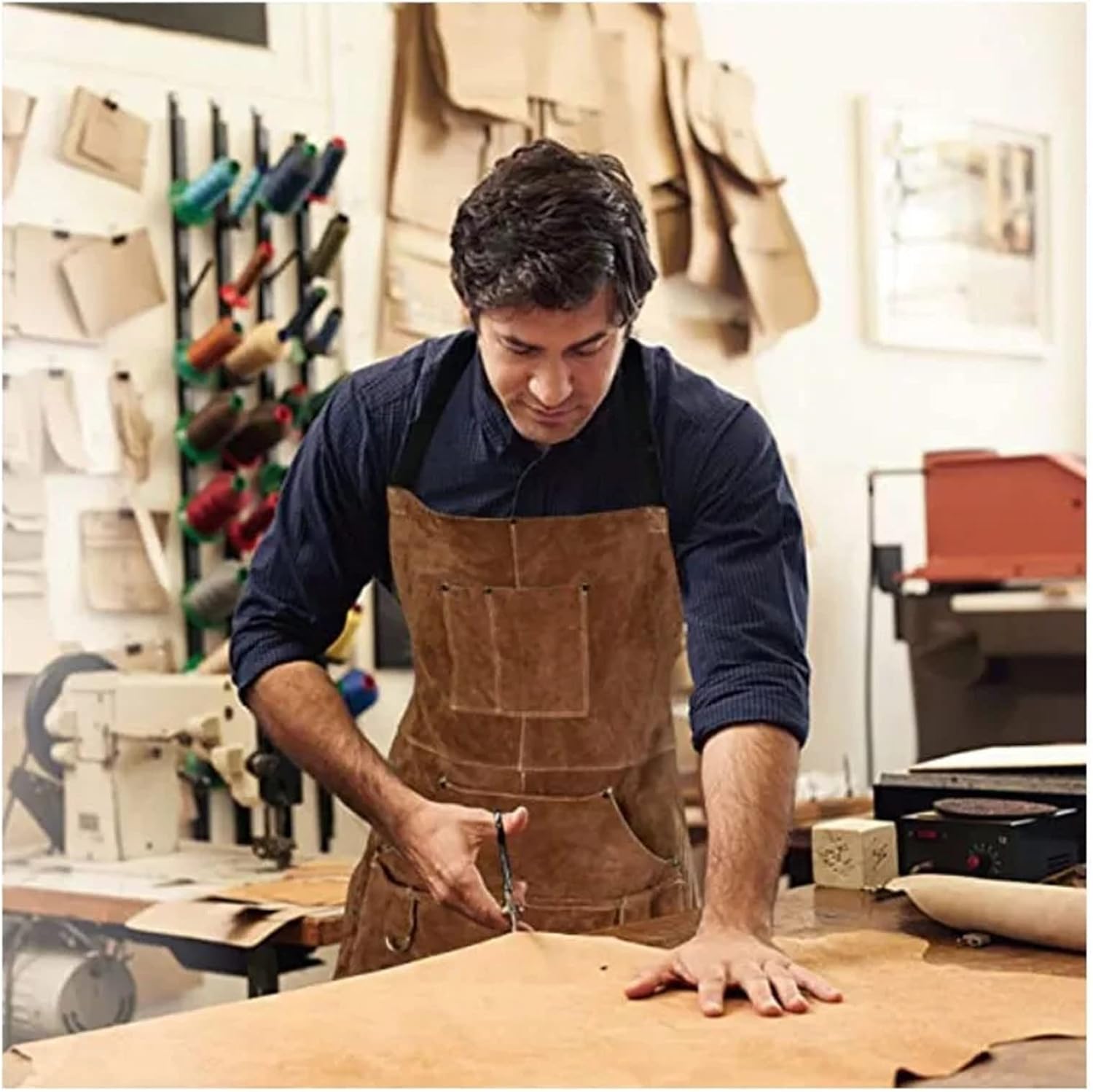 Tool Apron Leather Work Shop Heat Resistant Durable Welding Apron for Gardening Baking Working