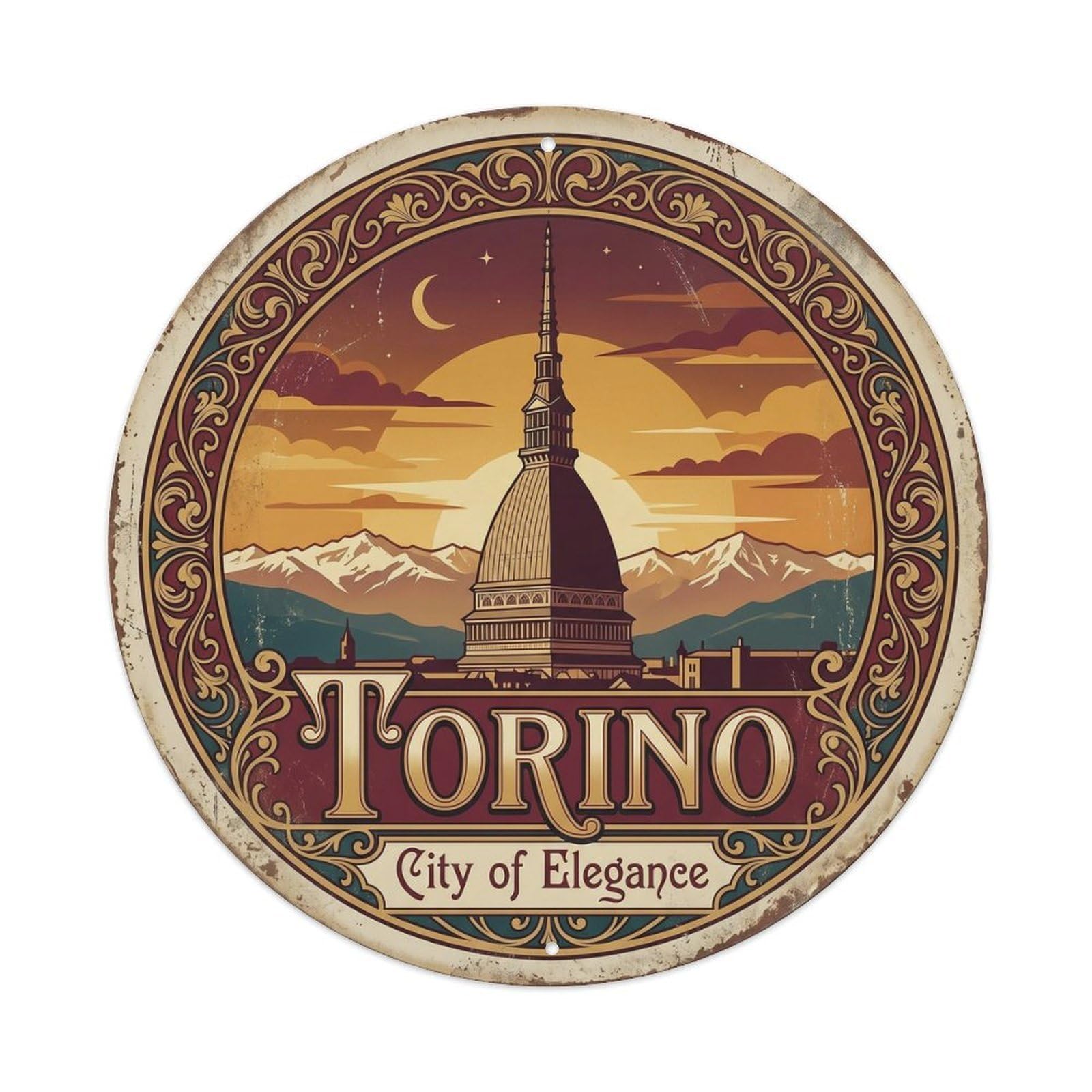 Vintage Travel Torino Tower Italy Metal Tin Sign