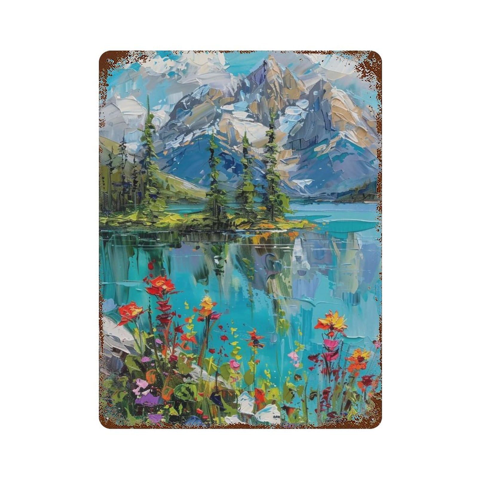 HDURYEYRYY Wildflower Alpine Lake 03 Wall Retro Iron Vintage Art Metal Tin Sign Poster Modern Home Cofffee Club Art Bar Shop Decor Style 40x30cm