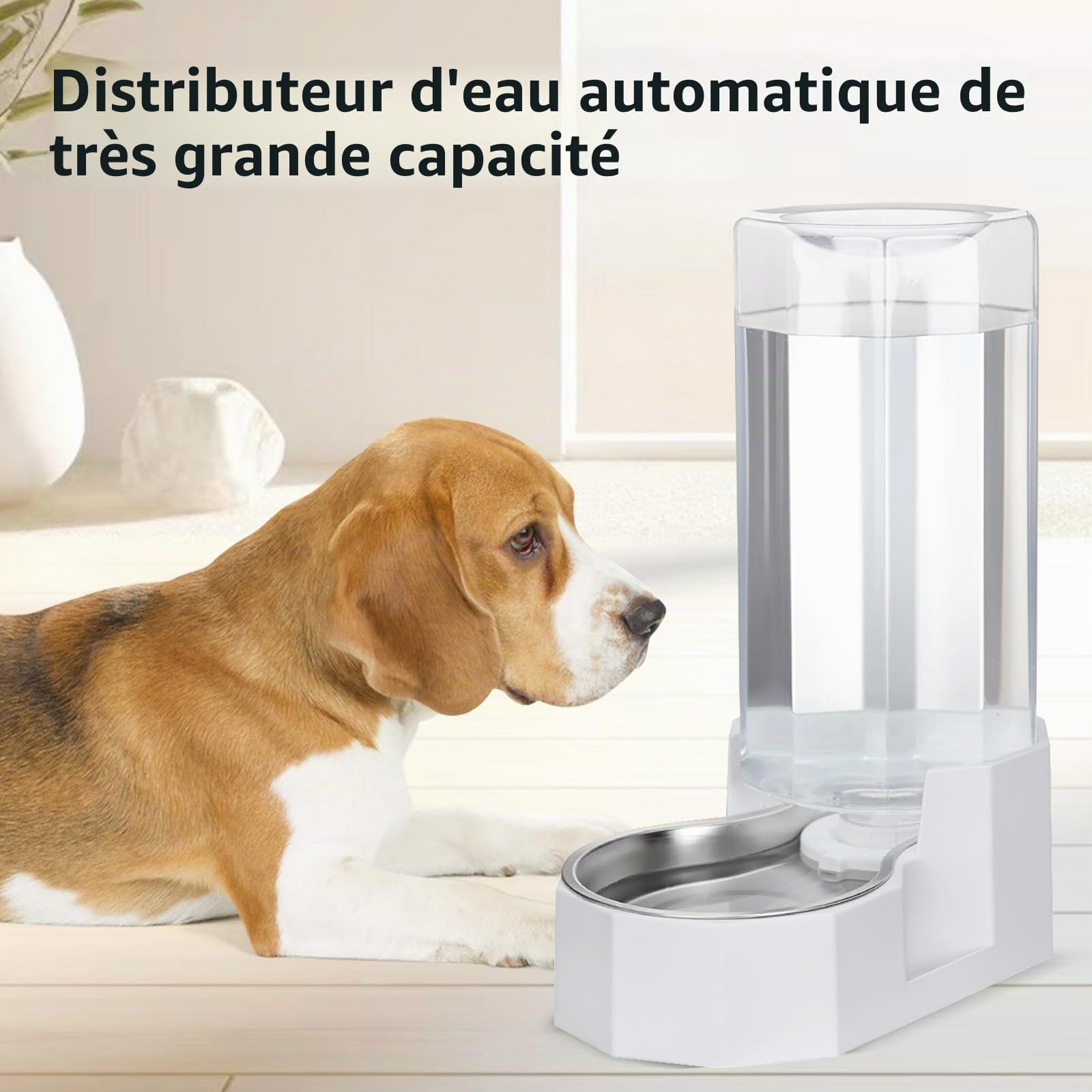 Sfozstra Distributeur d'eau pour grands chiens : distributeur d'eau automatique alimenté par gravité - Facile à nettoyer - Bol en acier inoxydable pour chatons et chiots - Salon ou garage (blanc, 9L)