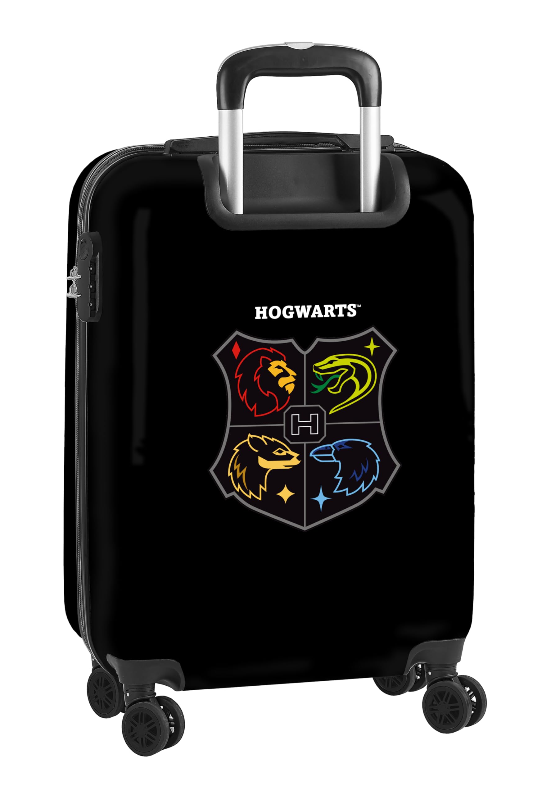 Harry Potter House of Champions - Trolley da cabina 20 pollici, valigia con ruote, lucchetto di sicurezza, valigia leggera, 34,5 x 20 x 55 cm, colore: grigio melange/nero, Grigio mélange/nero,