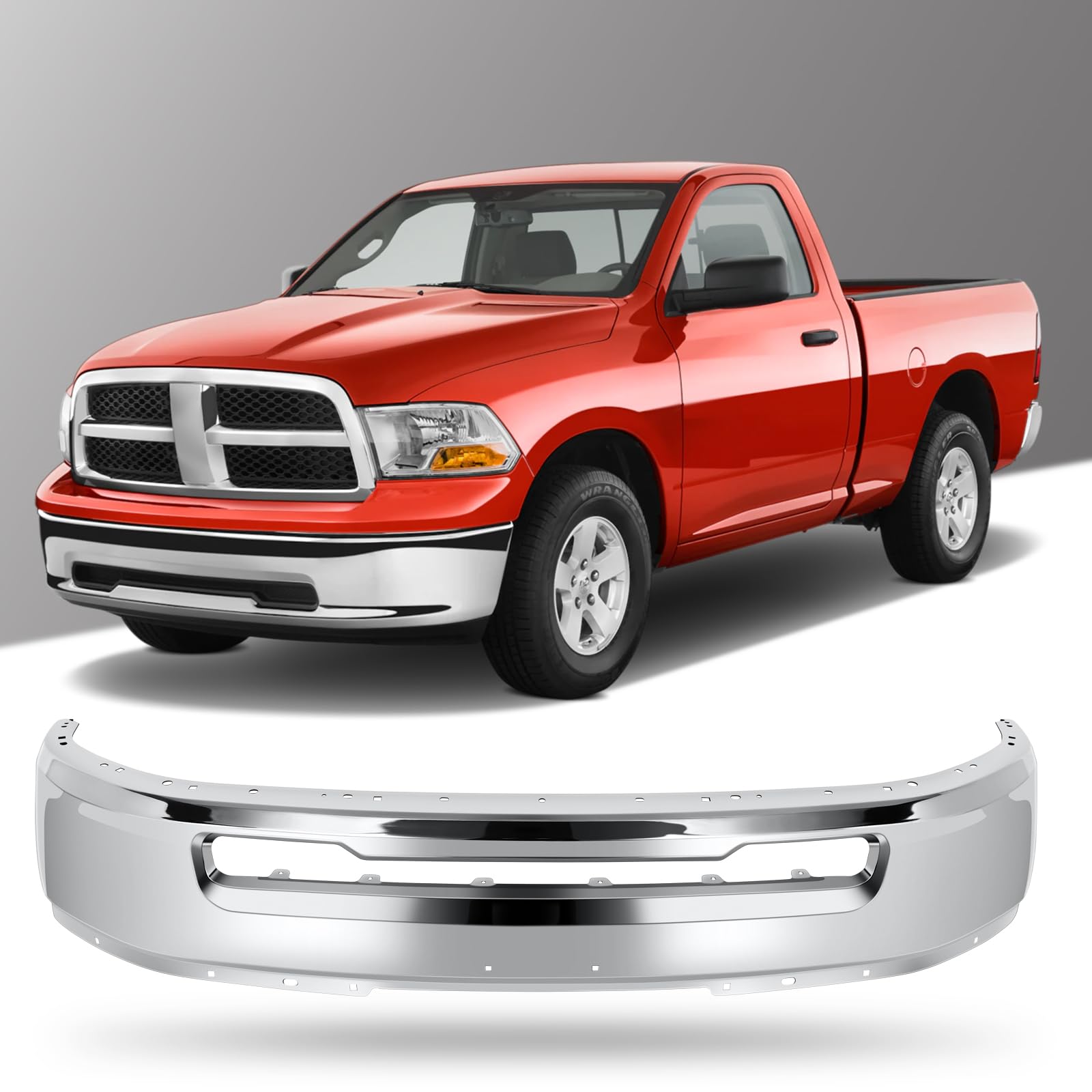 SCITOO Front Bumper Face Bar fit for 2009-2010 for Dodge Ram 1500,2011-2012 for Ram 1500 Chrome Steel Bumper Comes without Parking Sensor HolesWithout Fog Light Holes