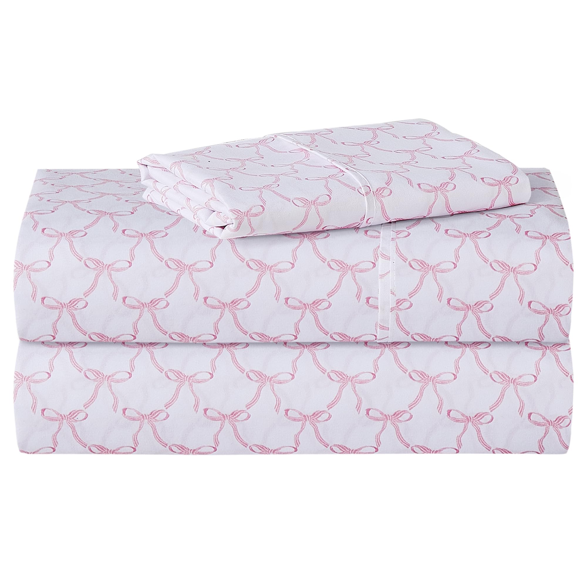 Softan Kids Bed Sheet Set, Girls Twin Size Kids Sheets, Microfiber Fitted Sheet and Pillowcase, Breathable and Silky Soft, 3 Piece Pink Bow Printed Twin Bed Sheet-image-42