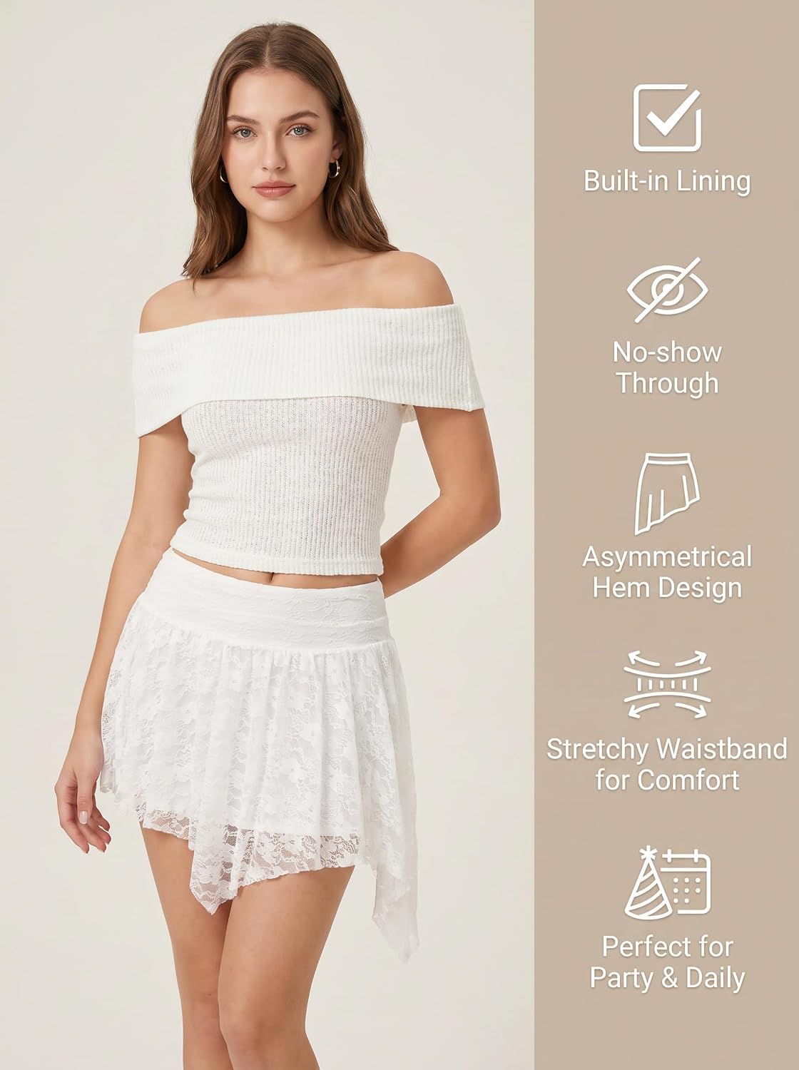 Avidlove Lace Mini Skirts for Women Boho Layered Y2k Asymmetrical Short Skirt Summer Clubwear Party