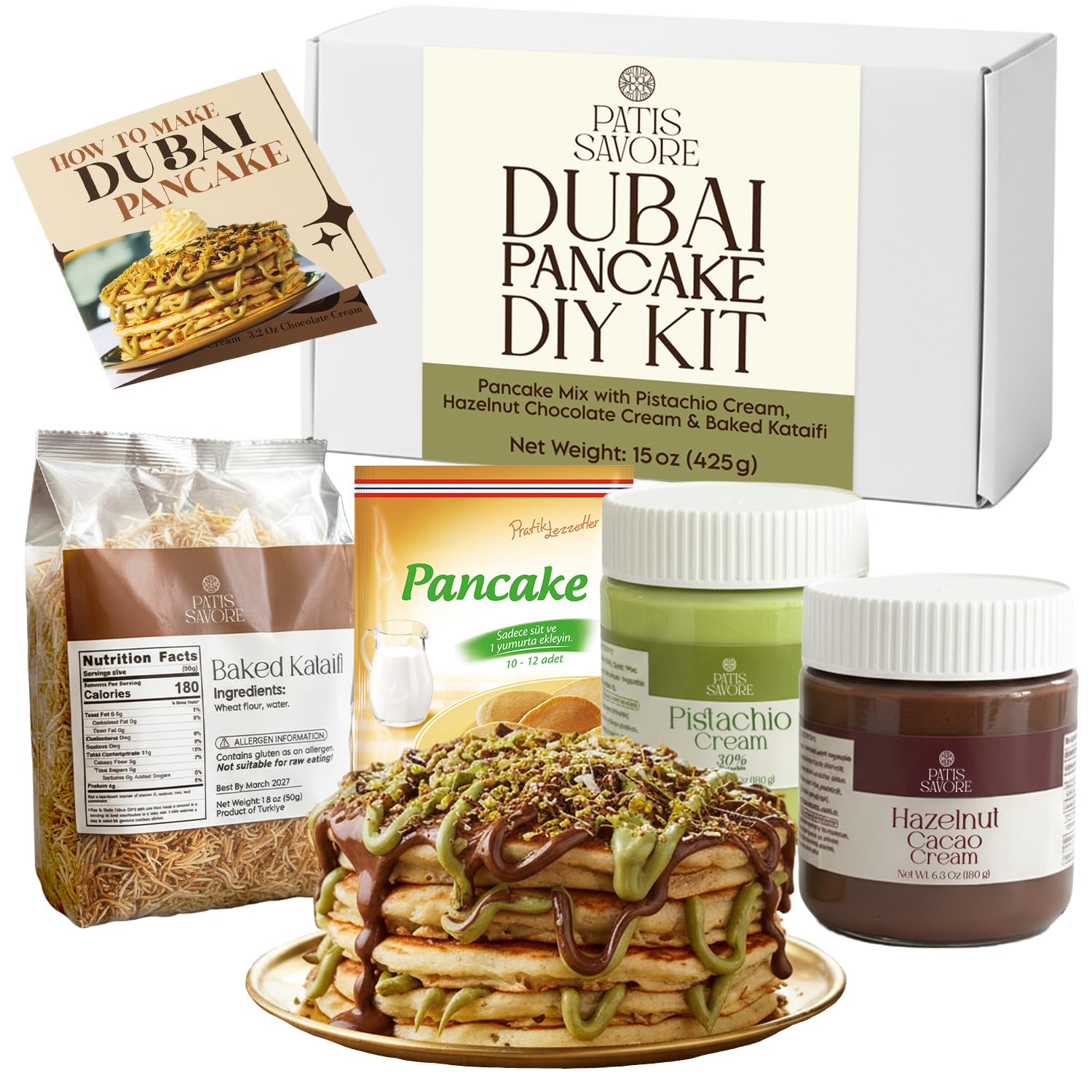 Dubai Pancake DIY Set – All-in-One Chocolate Pancake Kit | Viral Dessert Creation Set with Creams & Toppings | Complete Dubai-Inspired Baking Experience